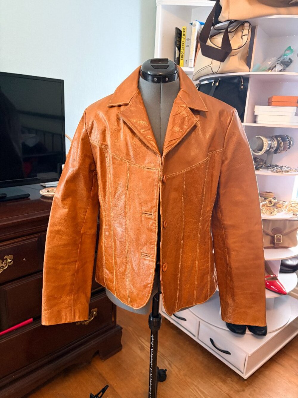 Wilsons Leather Tan Genuine Leather Blazer Jacket Women’s Large Boho Western